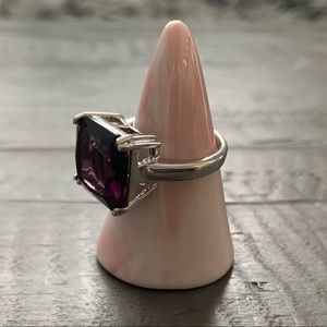 Amethyst & Silvertone Solitaire Princess Prong Ring
